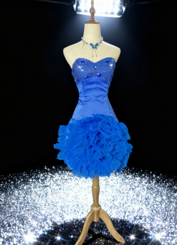 Niulatu Sweetheart Homecoming Dresses Blue Bodycon Short Prom Dresses Satin Tulle Classic Blue Birthday Dresses HZ1026